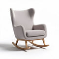 Fauteuil à bascule en tissu beige et bois de dimensions 85 x 70 x 100 cm
