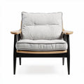 Fauteuil en bois noir avec coussins en tissu gris dim 80 x 75 x 85cm