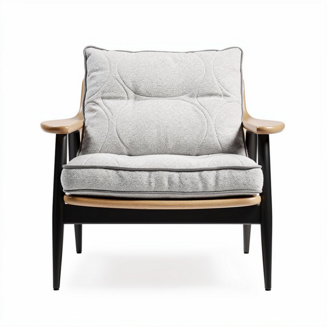 Fauteuil en bois noir avec coussins en tissu gris dim 80 x 75 x 85cm
