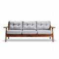 Canapé en bois noyer avec coussins gris dimensions 200 x 90 x 80cm
