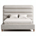 Lit double en textile beige avec tête de lit design moderne 200 x 160 x 100cm