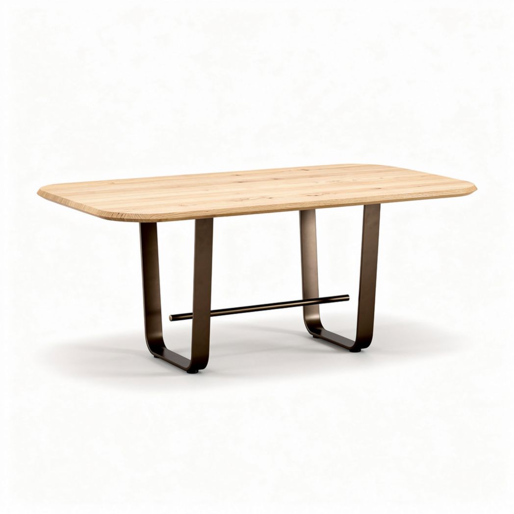Table rectangulaire en bois naturel avec piètement en métal noir 150 x 80 x 75cm