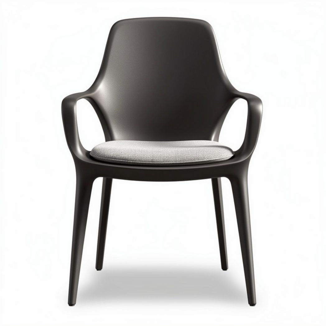 Chaise en plastique noir avec coussin en tissu gris dimensions 45 x 45 x 85cm