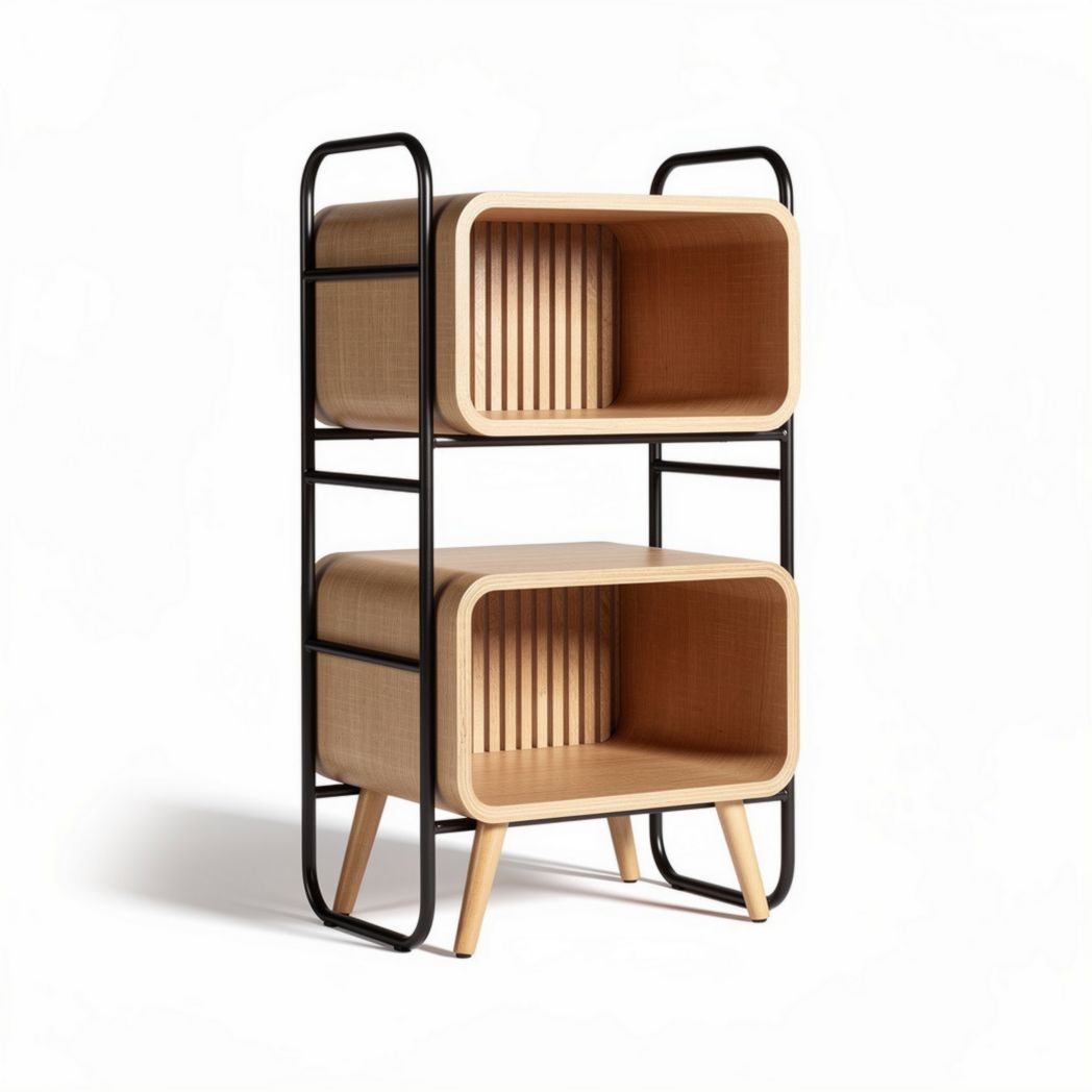 Étagère en bois et métal noir de 50 x 30 x 80 cm avec deux compartiments ouverts