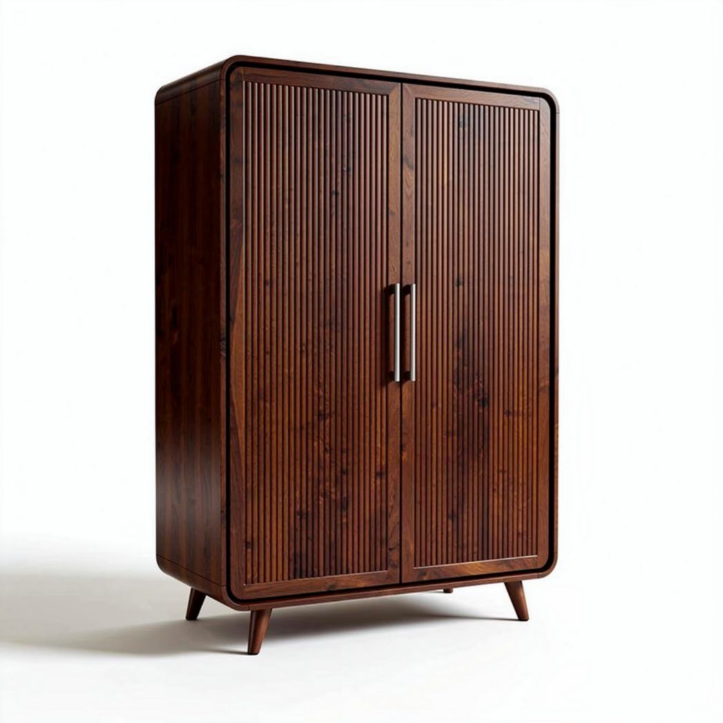 Armoire en bois de pin foncé avec portes à lamelles 80 x 40 x 150cm