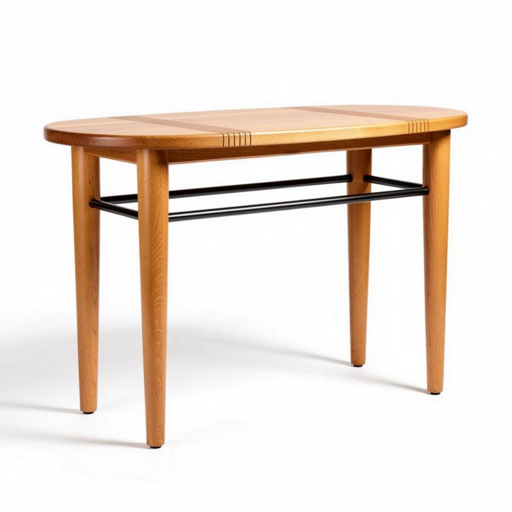 Table en bois d'érable rectangulaire avec plateau ovale et support noir 120 x 60 x 75cm