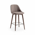 Tabouret de bar en tissu beige avec pieds en bois marron dimensions 40 x 45 x 100cm
