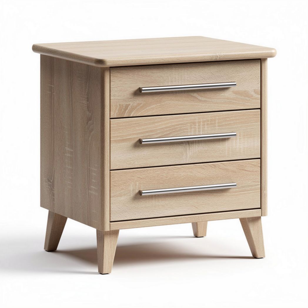 Table de chevet en bois clair avec 3 tiroirs dimensions 45 x 40 x 60cm