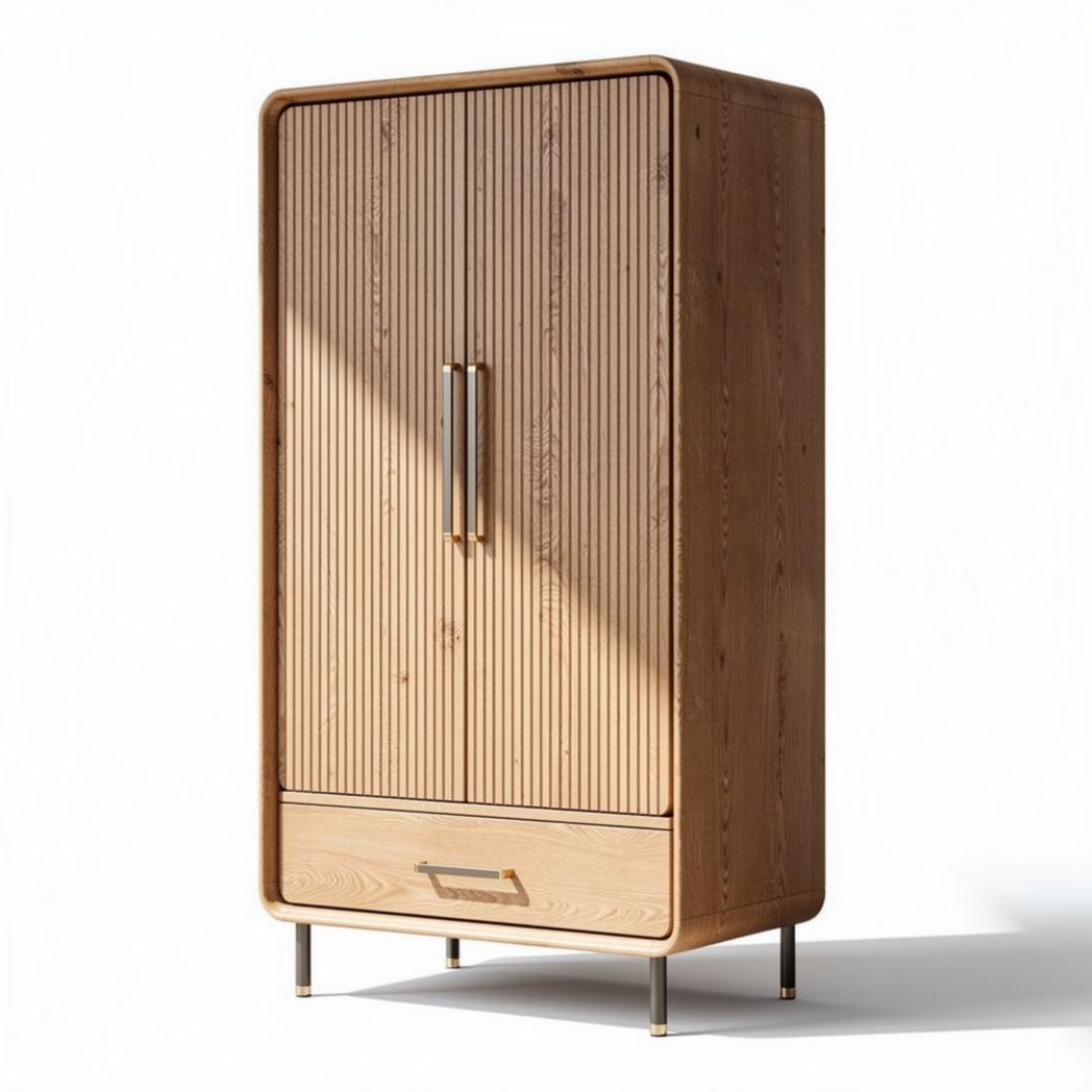 Armoire en bois de chêne clair 80 x 50 x 150 cm avec tiroir et porte battante