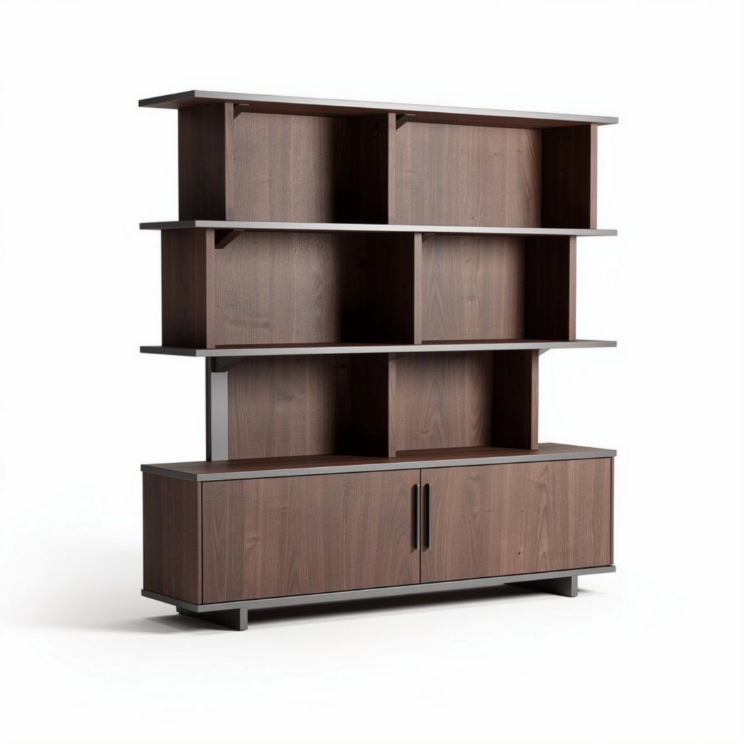 Bibliothèque en bois de noyer avec espace de rangement 150 x 45 x 180cm