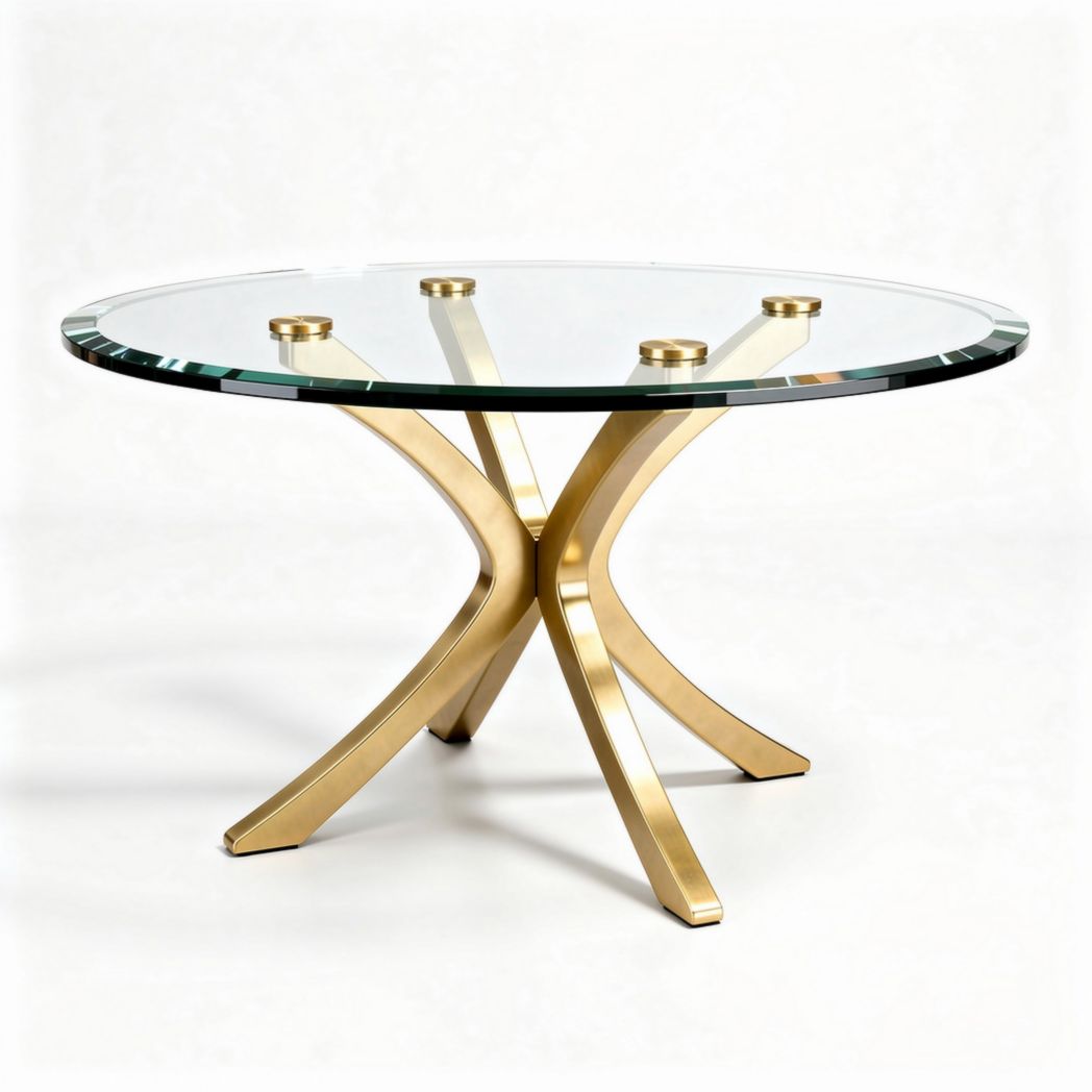 Table basse ronde en verre trempé et métal doré 90 x 90 x 45cm